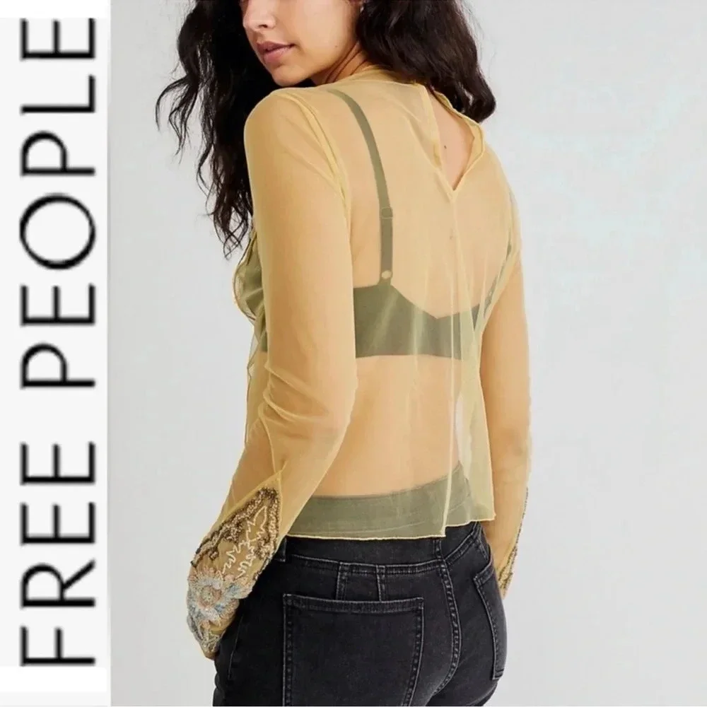 NWOT Free People Bali Posie Mesh Bead Embellished Cami Top